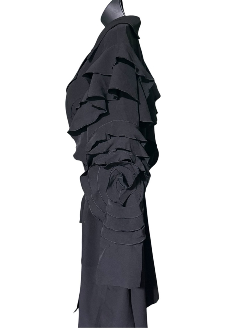 Christian Siriano Cassandra Black Ruffled Trench Coat with Gold Buttons size 2x - Picture 5 of 9